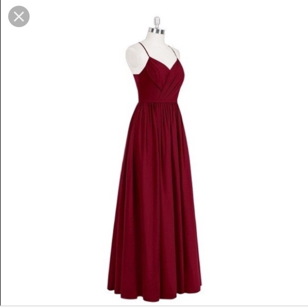 Burgundy Azazie Cora style bridesmaid dress